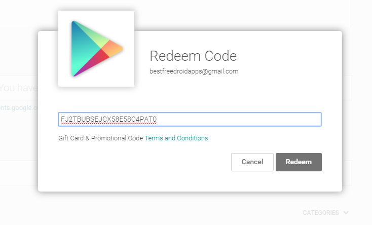 Google Play Reedem promo code