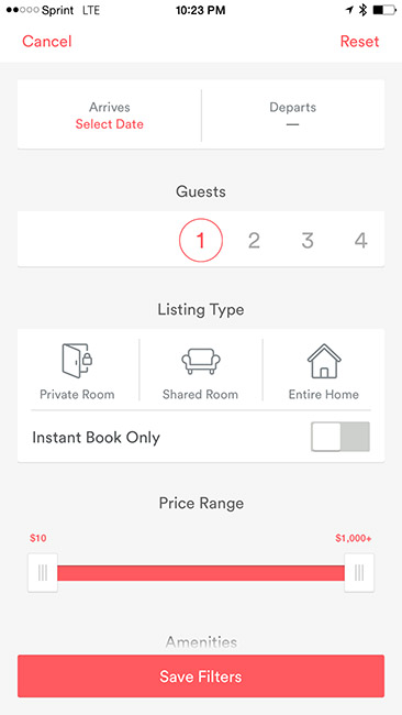 Form in AirBnB app