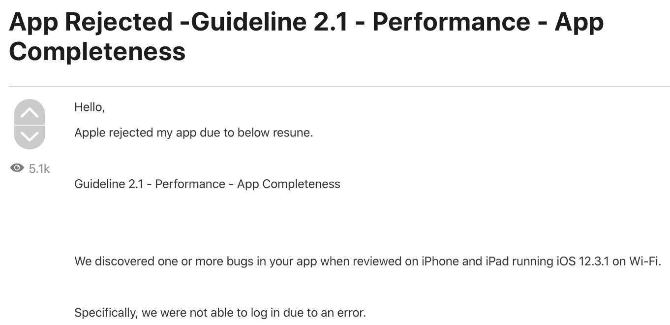 Apple Rejected Guideline - Performance Issue