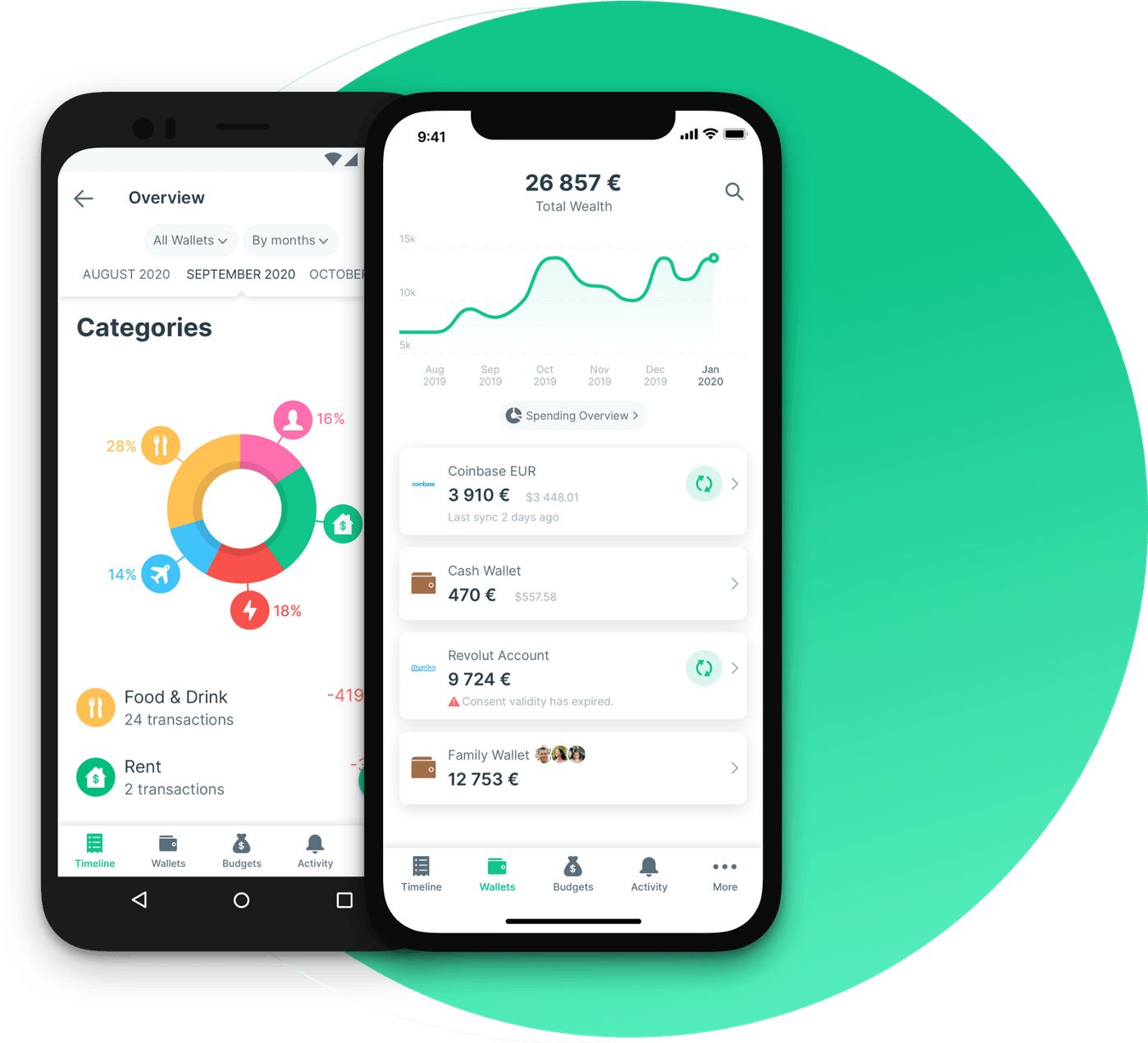 Digital wallet in a personal finance management app