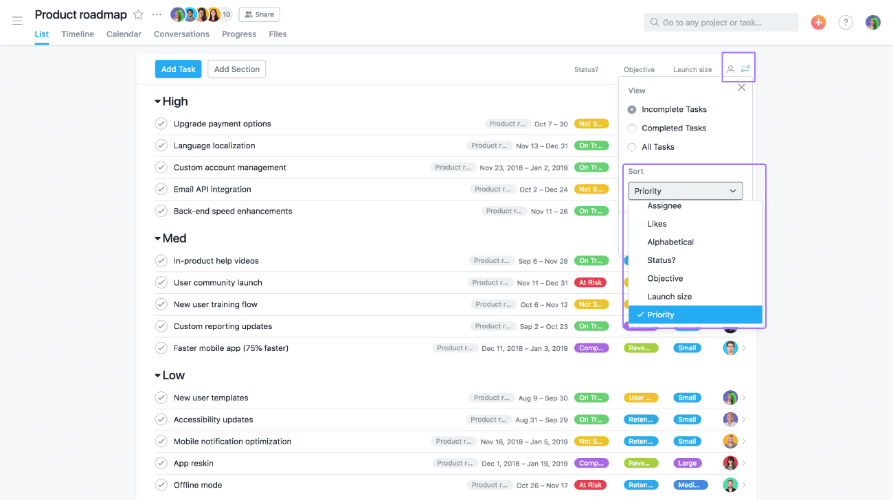 Features Roadmap example