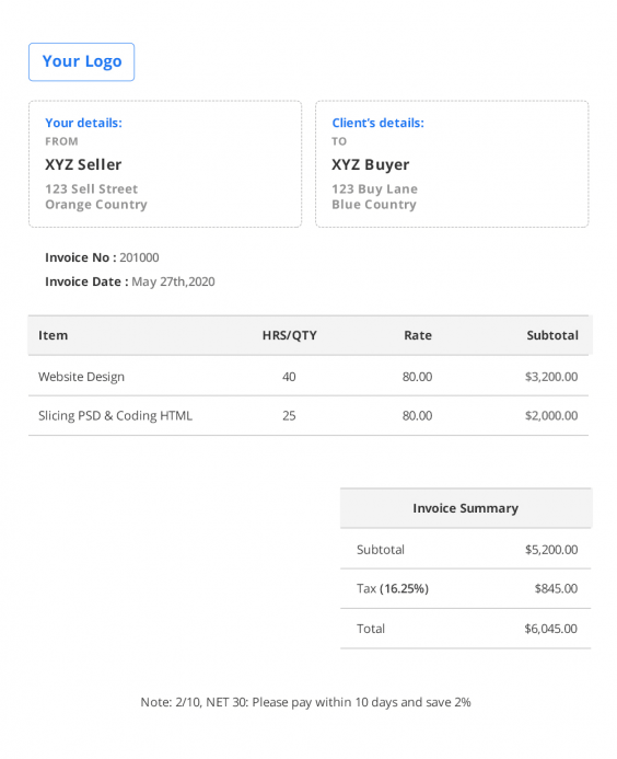 Free invoice builder for small business