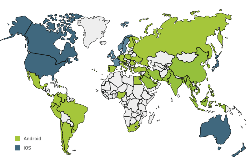 Android/iOS popularity by country